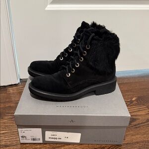Aquatalia Black Lace-Up Fur Boots